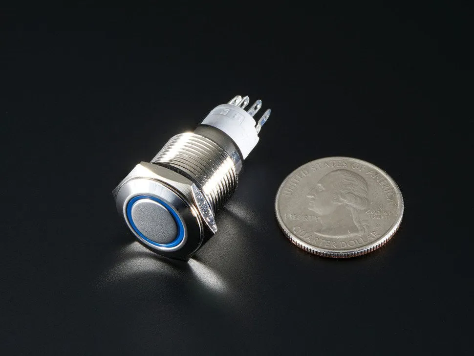 Adafruit Weatherproof Metal On/Off Switch with Blue LED Ring
