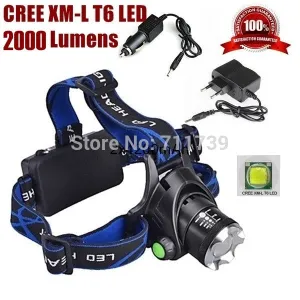 AloneFire HP79 Zoom cree led Headlight Cree XM-L T6 LED 2000LM cree led Head lamp led light for 1/2x18650 AC Charger/Car charger