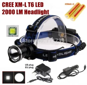 AloneFire HP87 cree led Headlight Cree XM-L T6 LED 2000LM cree led Headlamp light AC Charger/Car charger/2x4200mAh 18650 battery