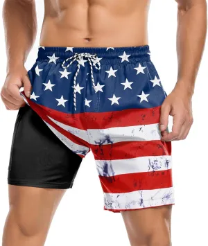 American Trends Mens Swim Trunks with Compression Liner Board Shorts for Men Quick Dry Swimsuits Bathing Suit Swimwear M-XXL