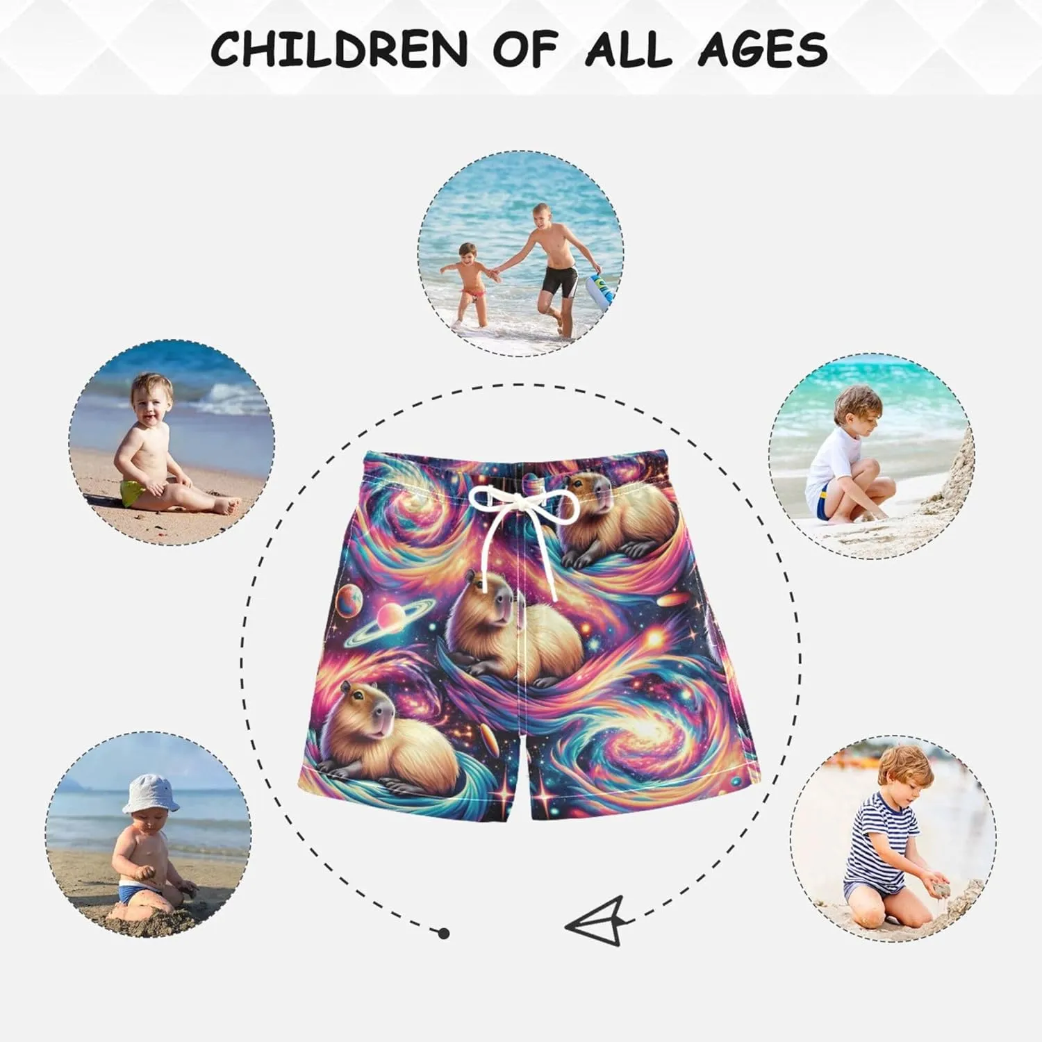 Boys Swim Trunks Capybara Surfing Swimwear Quick Dry Bathing Suit Colorful Beach Board Shorts