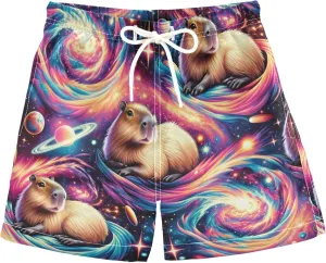 Boys Swim Trunks Capybara Surfing Swimwear Quick Dry Bathing Suit Colorful Beach Board Shorts