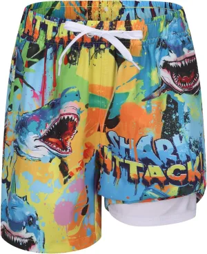 Boys Swim Trunks with Compression Liner Swim Shorts for Kids Boys Quick Dry Beach Shorts Swimwear 3-16 Years