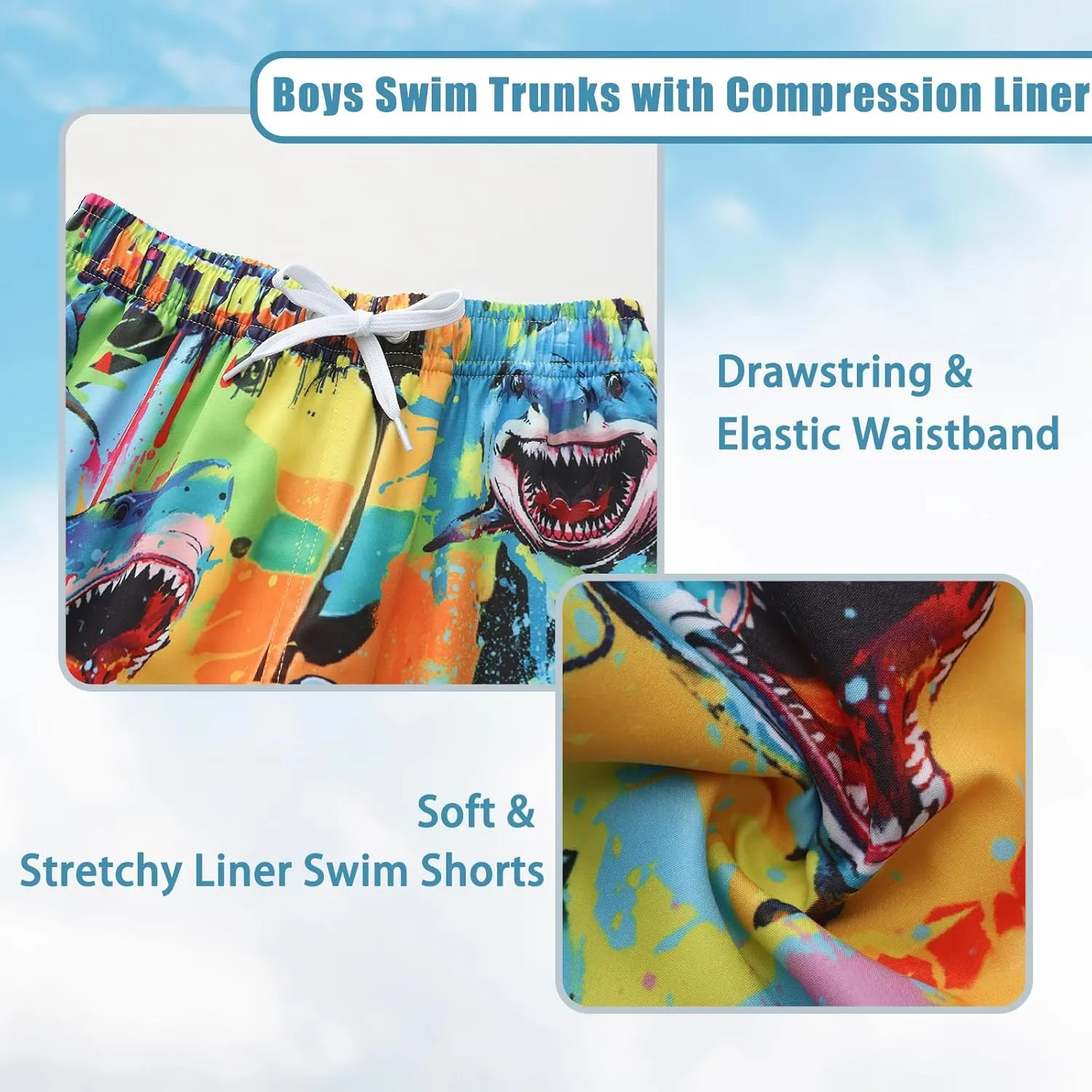 Boys Swim Trunks with Compression Liner Swim Shorts for Kids Boys Quick Dry Beach Shorts Swimwear 3-16 Years
