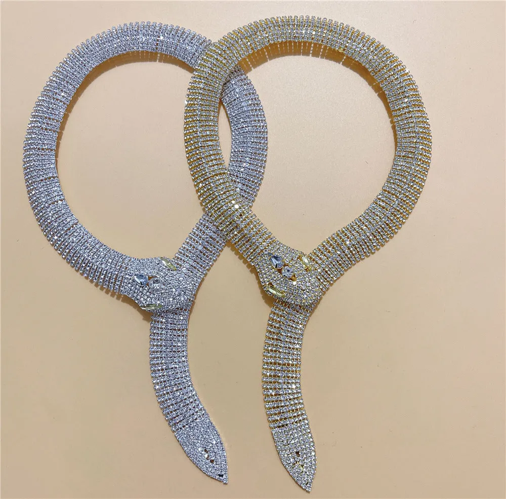 Cross Snake Head Full Rhinestone Necklace（AE4078）