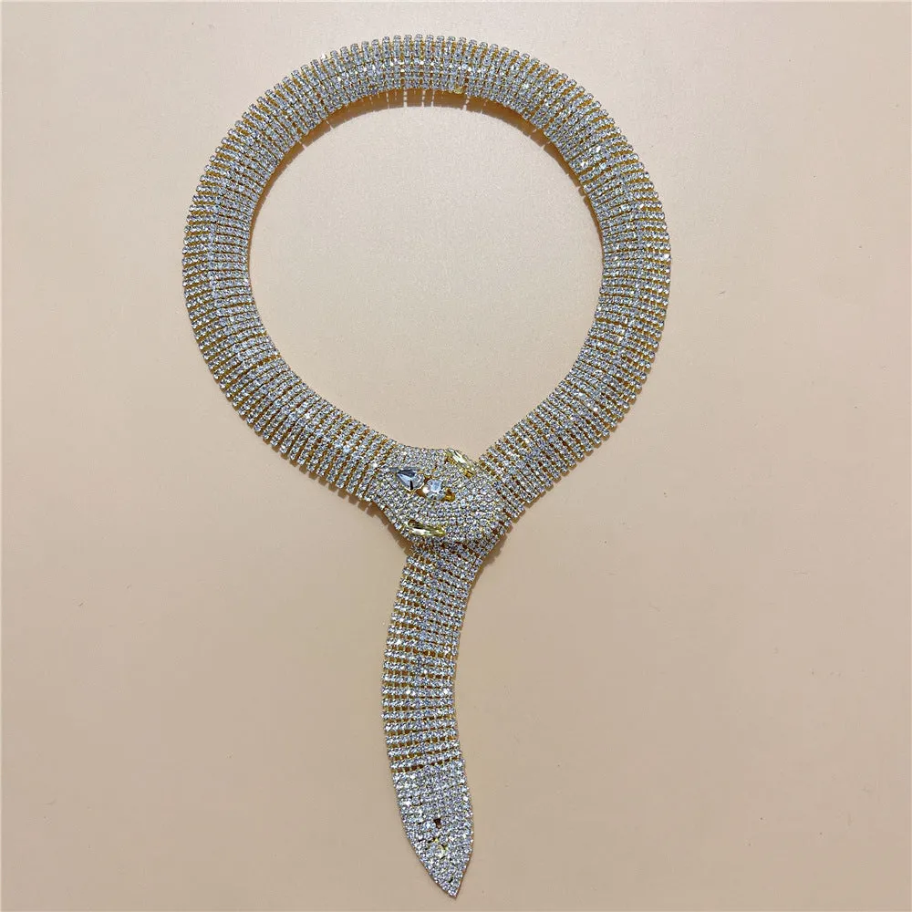 Cross Snake Head Full Rhinestone Necklace（AE4078）