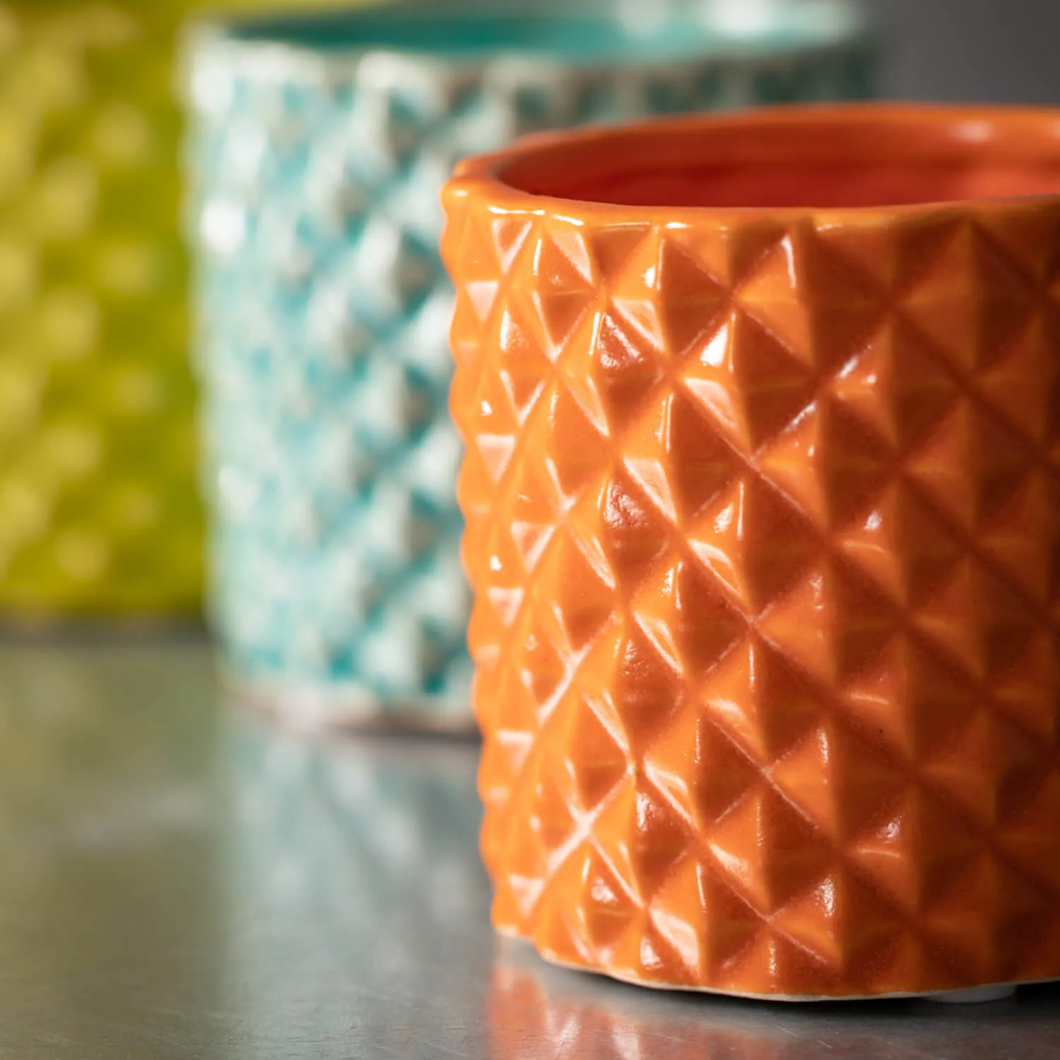 Diamond Textured Ceramic Planters - Tropical, Small, Set Of 3