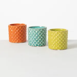 Diamond Textured Ceramic Planters - Tropical, Small, Set Of 3