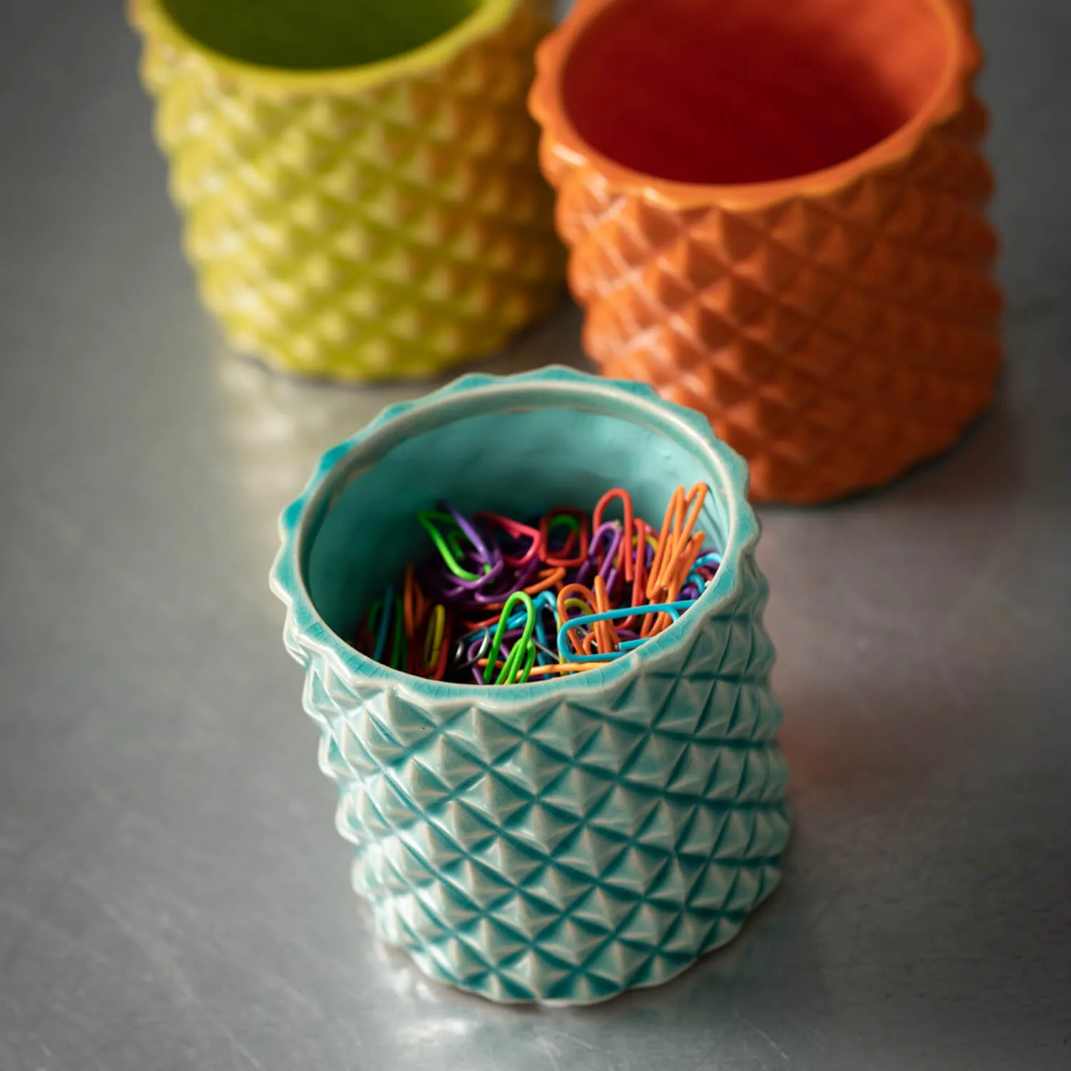 Diamond Textured Ceramic Planters - Tropical, Small, Set Of 3