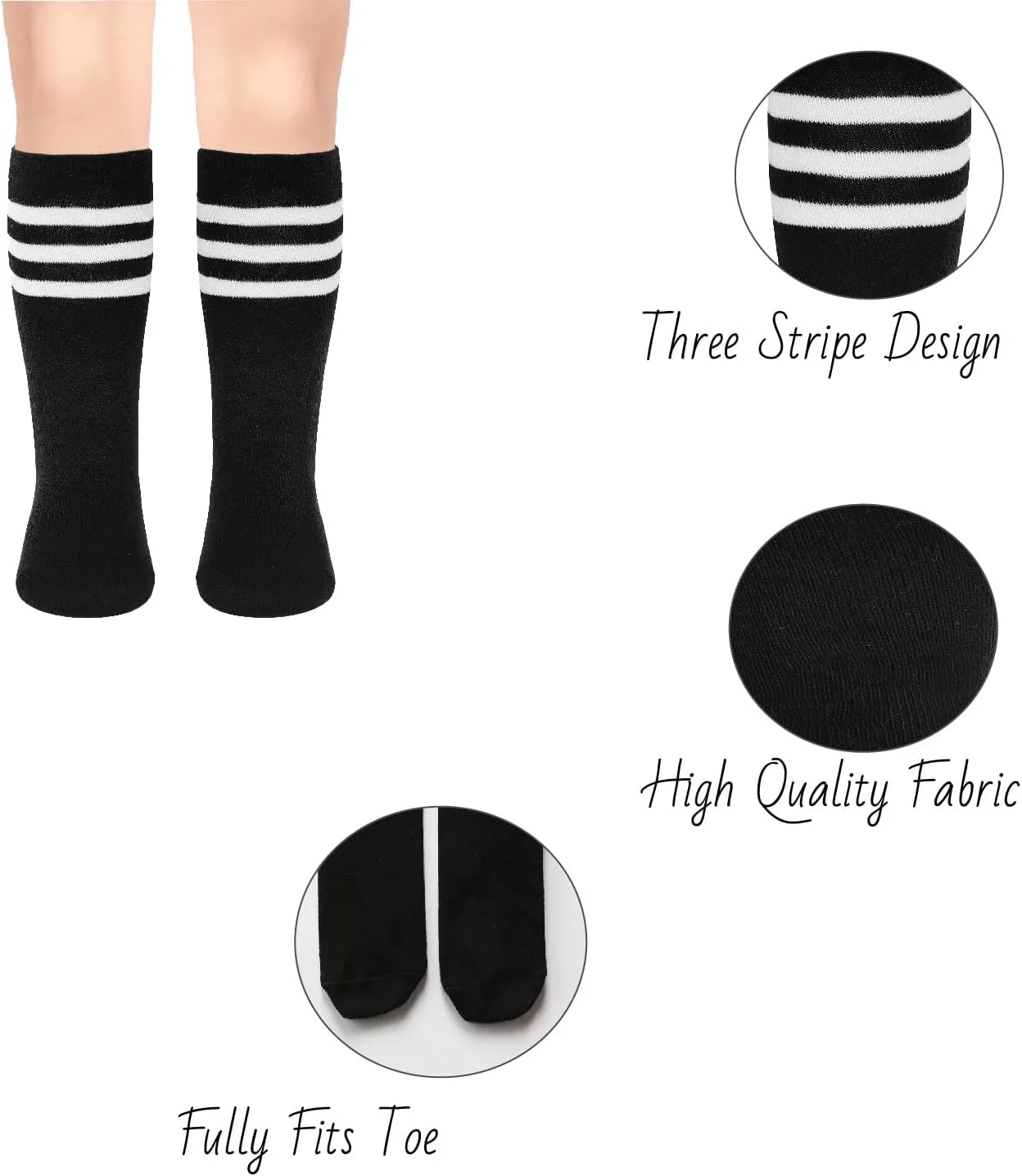 ENBAOHUI 3 Pairs Toddler Soccer Socks - Kids Boys Girls Knee Socks