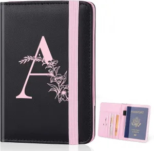 FIODAY Passport Cover, Alphabet Passport Holder for Travel RFID Blocking Passport Case with Pen Holder Leather Passport Wallet for Women Travel Essentials, Pink A