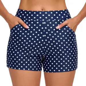 Halcurt Women's 3 Inch High Waisted Swim Short with Liner Pokcet Boardshorts Swimsuit Bottoms
