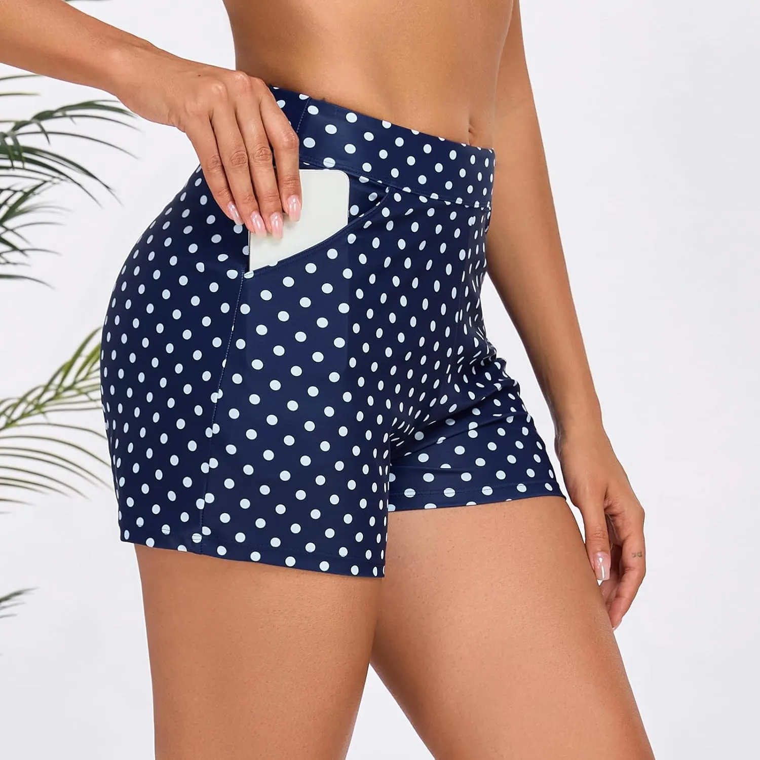 Halcurt Women's 3 Inch High Waisted Swim Short with Liner Pokcet Boardshorts Swimsuit Bottoms