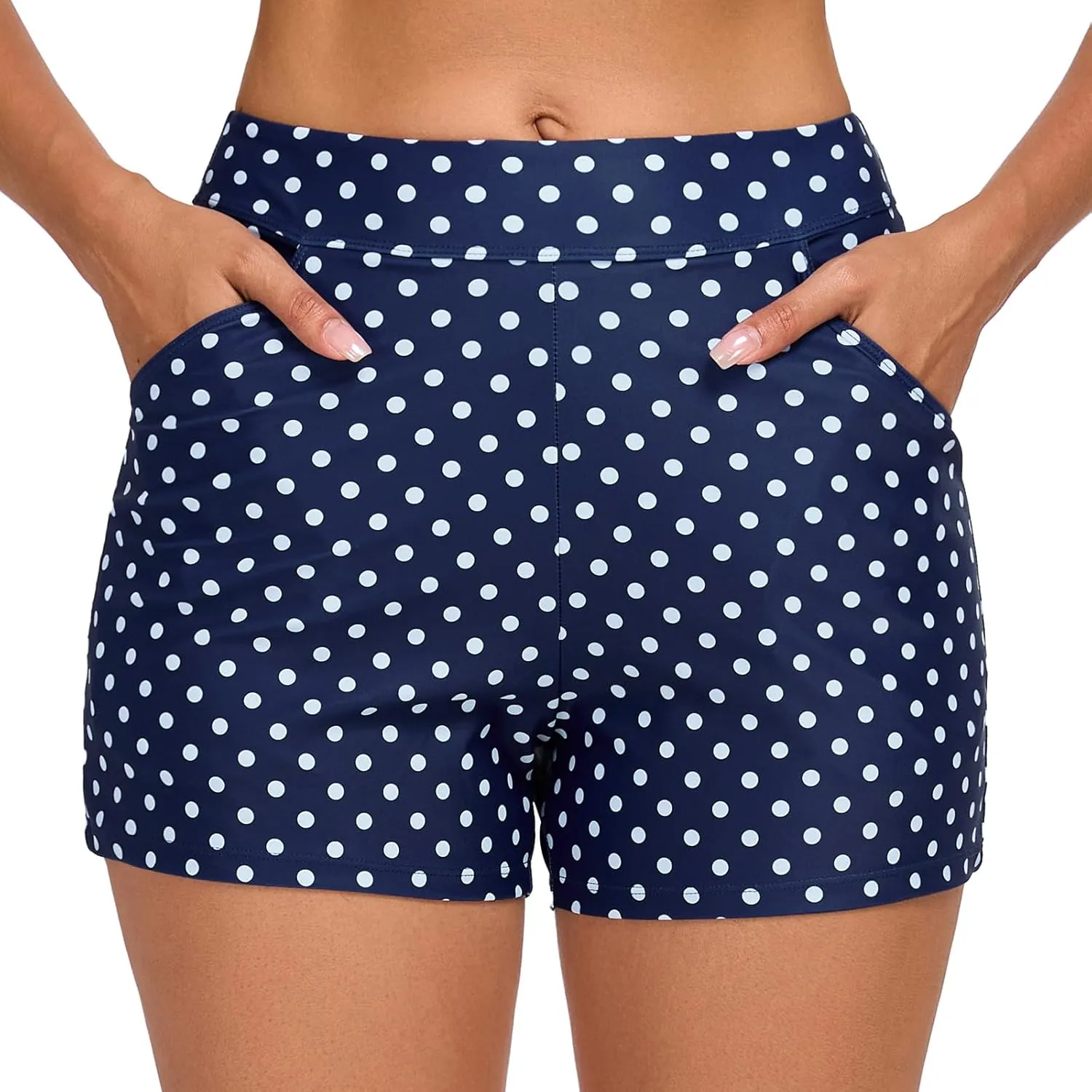 Halcurt Women's 3 Inch High Waisted Swim Short with Liner Pokcet Boardshorts Swimsuit Bottoms