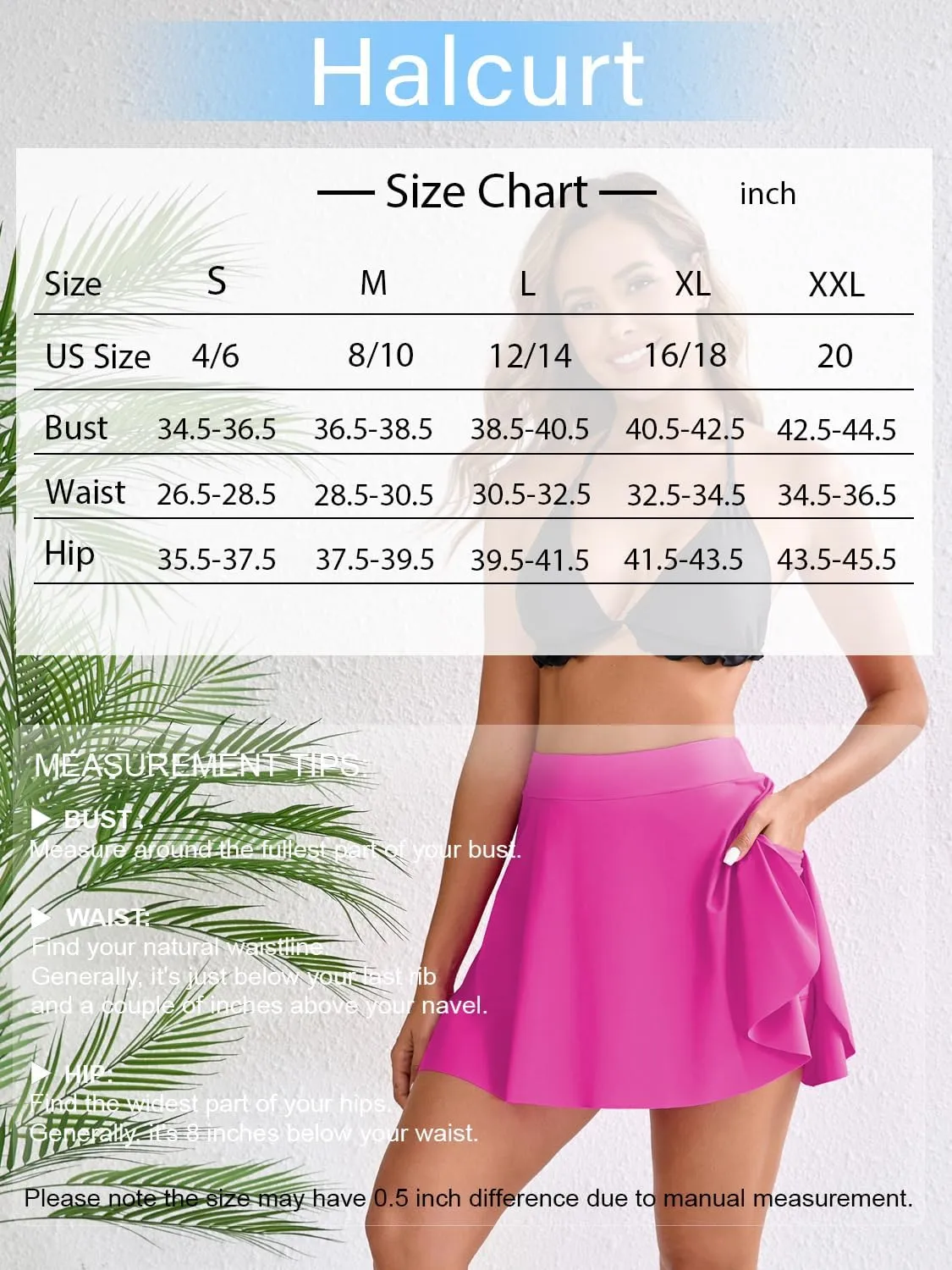 Halcurt Women's High Waisted Ruched Ruffle Swim Skirt with Shorts Tummy Control Tankini Swim Skort Bikini Swimsuit Bottoms