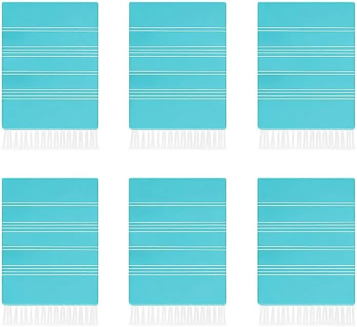 HAVLULAND Turkish Beach Towels, Oversized 72"x40", Quick-Dry, Absorbent, Lightweight, Sand-Free, Compact, XL, Adults Ideal for Beach, Pool, Gym, Yoga, Travel, Camping Blanket - Bulk Set of 6 Turquoise