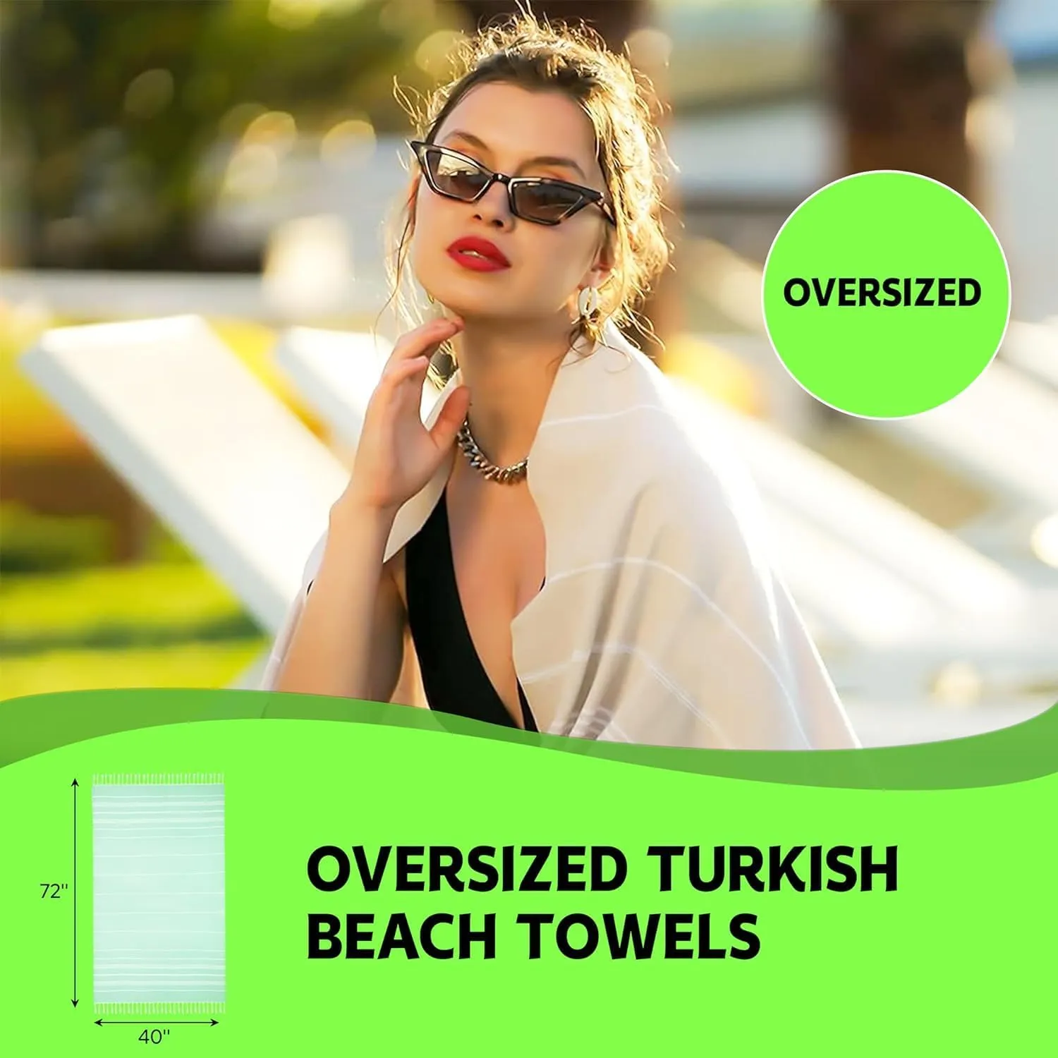HAVLULAND Turkish Beach Towels, Oversized 72"x40", Quick-Dry, Absorbent, Lightweight, Sand-Free, Compact, XL, Adults Ideal for Beach, Pool, Gym, Yoga, Travel, Camping Blanket - Bulk Set of 6 Turquoise