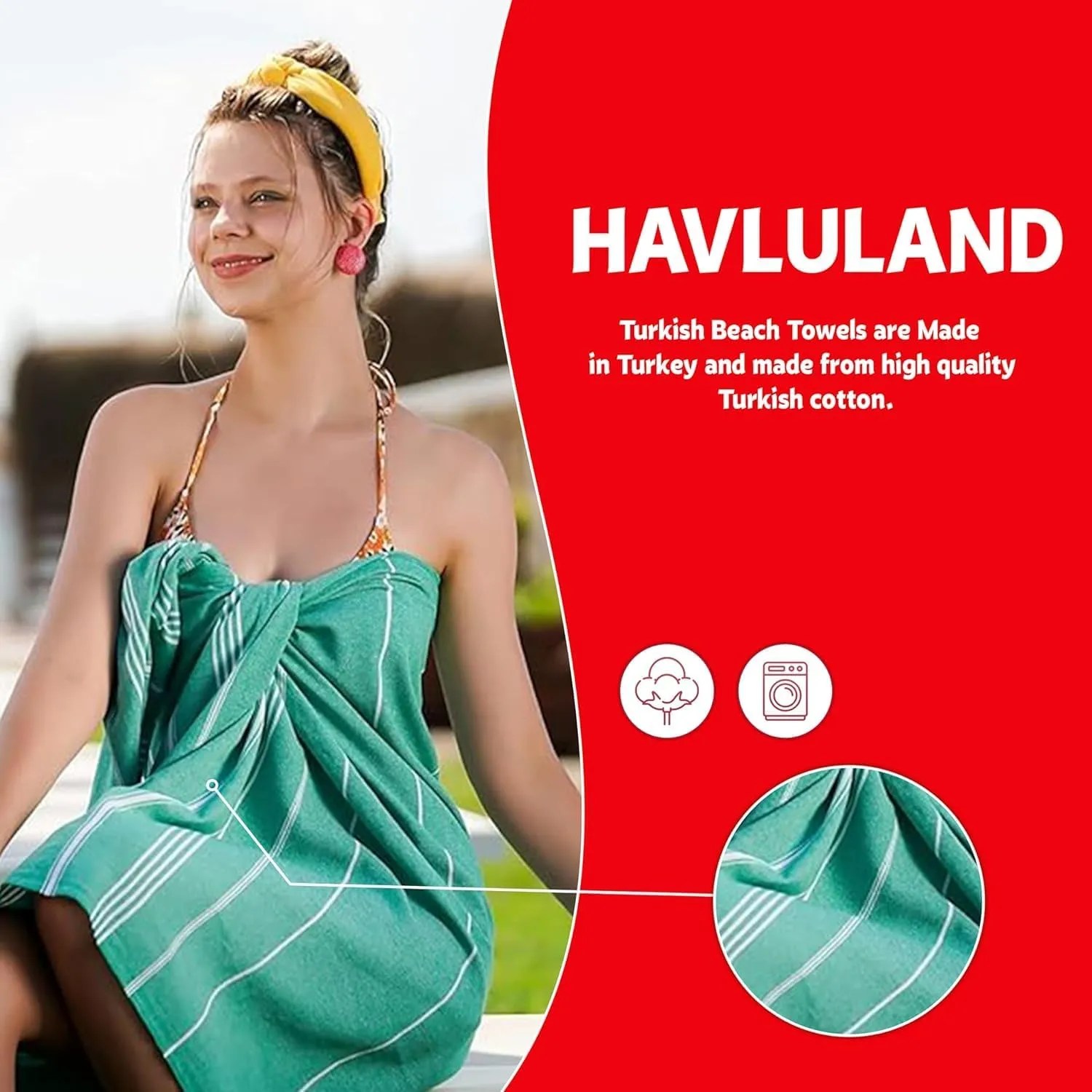 HAVLULAND Turkish Beach Towels, Oversized 72"x40", Quick-Dry, Absorbent, Lightweight, Sand-Free, Compact, XL, Adults Ideal for Beach, Pool, Gym, Yoga, Travel, Camping Blanket - Bulk Set of 6 Turquoise