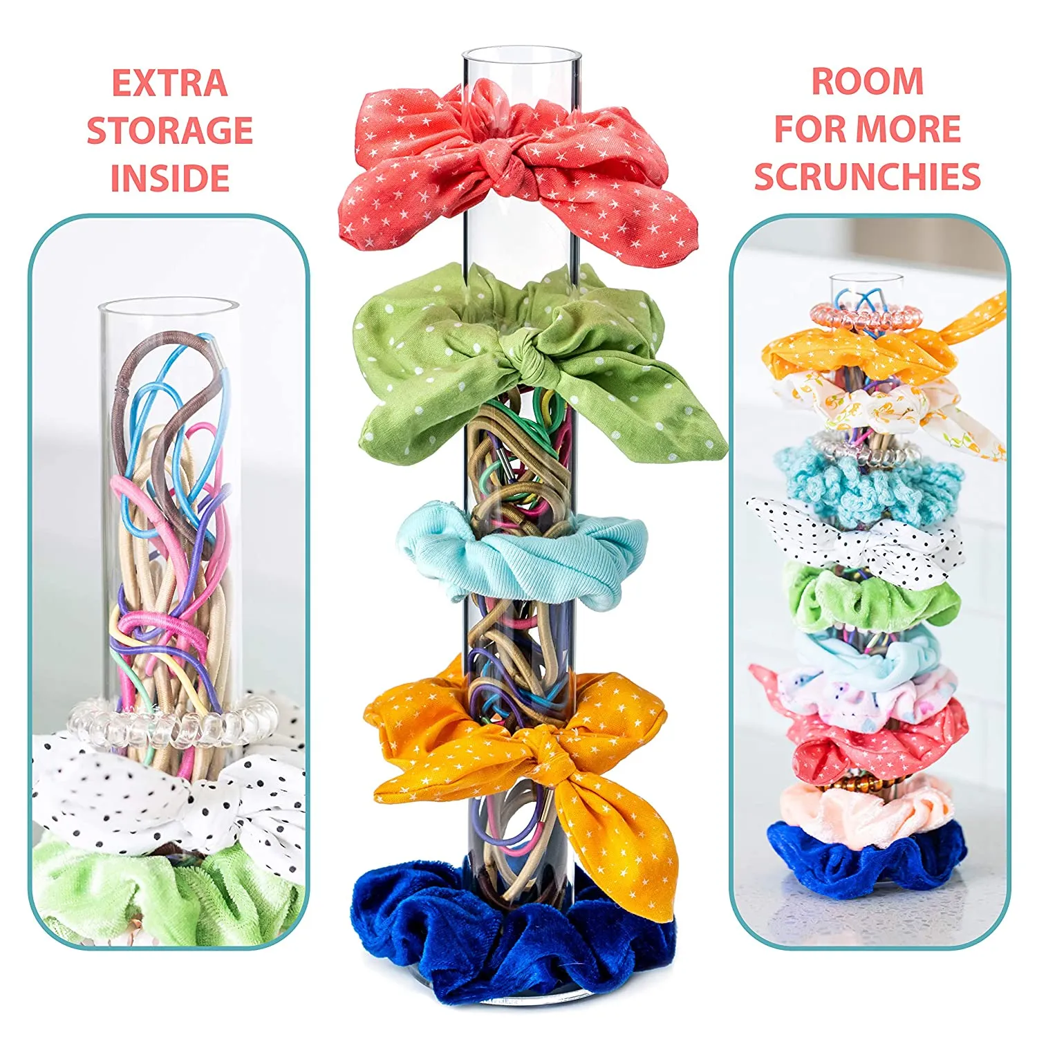 Kingdom Decor Acrylic Scrunchie Holder Stand, Hair Ties Organizer and Friendship Bracelet Holder. Velvet Scrunchies or Braided Yarn Bracelets Slides Easy. Cute Room Decor for Teen Girls, VSCO Stuff