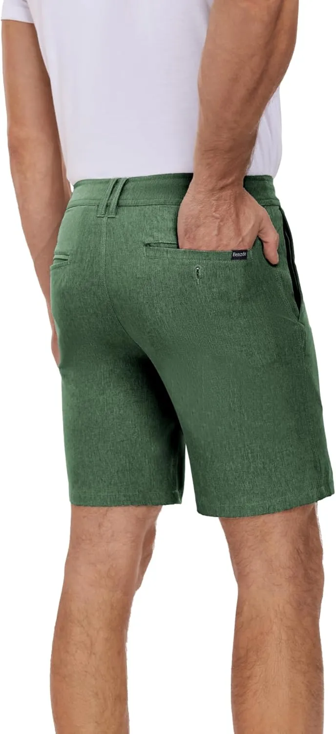 Men's Cotton Summer Beach Shorts Classic Fit Flat Front Stretch Solid Chino Golf Shorts