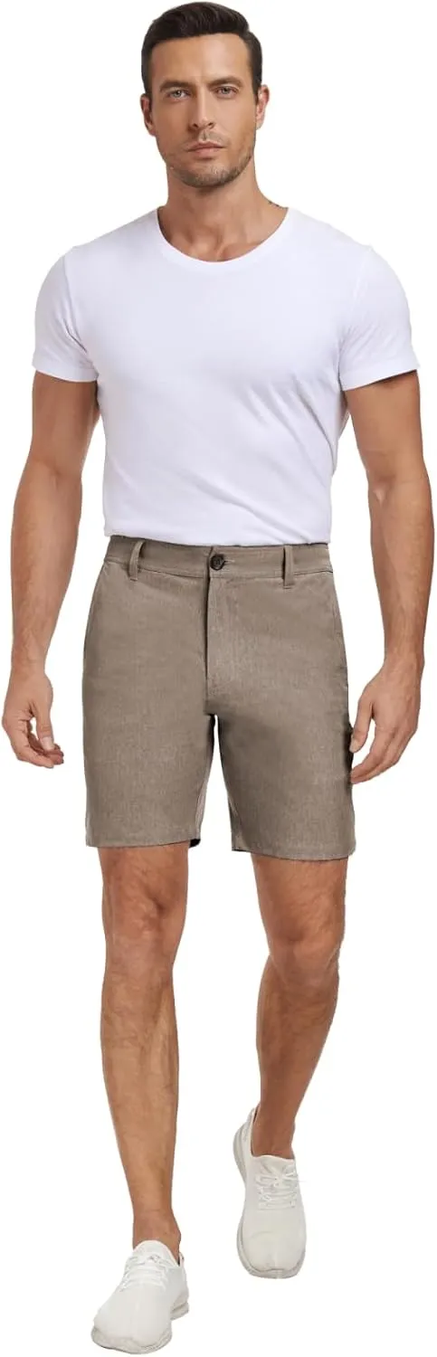 Men's Cotton Summer Beach Shorts Classic Fit Flat Front Stretch Solid Chino Golf Shorts