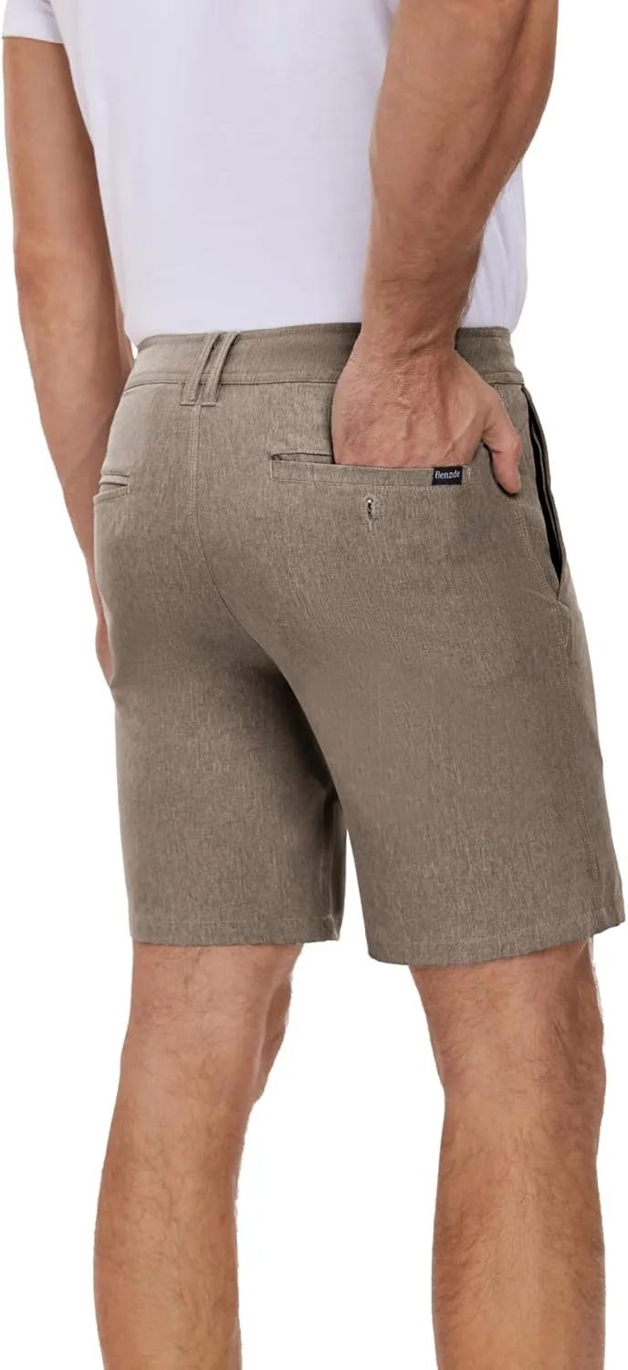 Men's Cotton Summer Beach Shorts Classic Fit Flat Front Stretch Solid Chino Golf Shorts