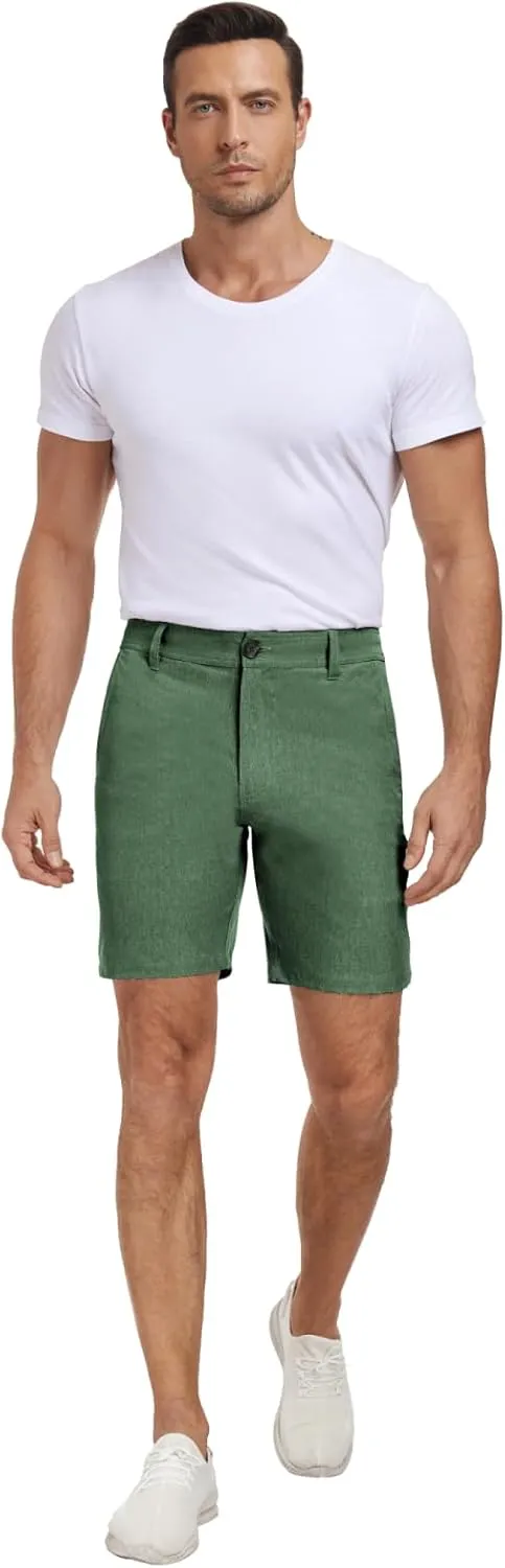 Men's Cotton Summer Beach Shorts Classic Fit Flat Front Stretch Solid Chino Golf Shorts