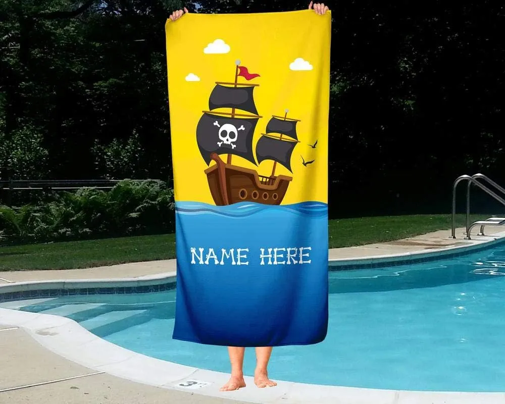 Personalized Jolly Pirate Towel for Kids - Custom Travel Beach Pool and Bath Towels for Adults Toddler Baby Boys Girls