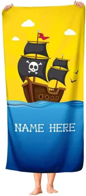 Personalized Jolly Pirate Towel for Kids - Custom Travel Beach Pool and Bath Towels for Adults Toddler Baby Boys Girls