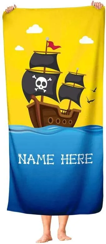 Personalized Jolly Pirate Towel for Kids - Custom Travel Beach Pool and Bath Towels for Adults Toddler Baby Boys Girls