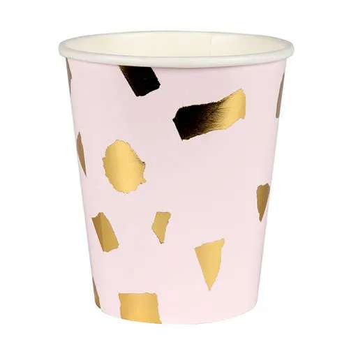 Pink and Gold Party Cups, Set of 8  Gold and Blush Confetti Hot or Cold Gold Paper Cups, Perfect for a Bridal Shower!