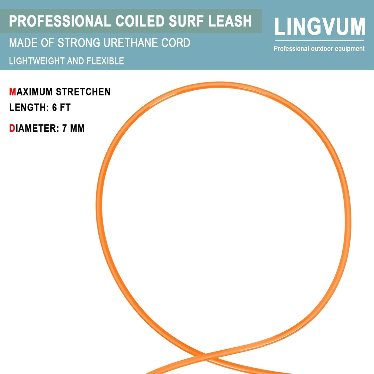 Premium Surfboard Leash, 6/7/8/9/10 ft, Straight Surf Board Leashes, 7mm Legrope Strap for Shortboard, Longboard