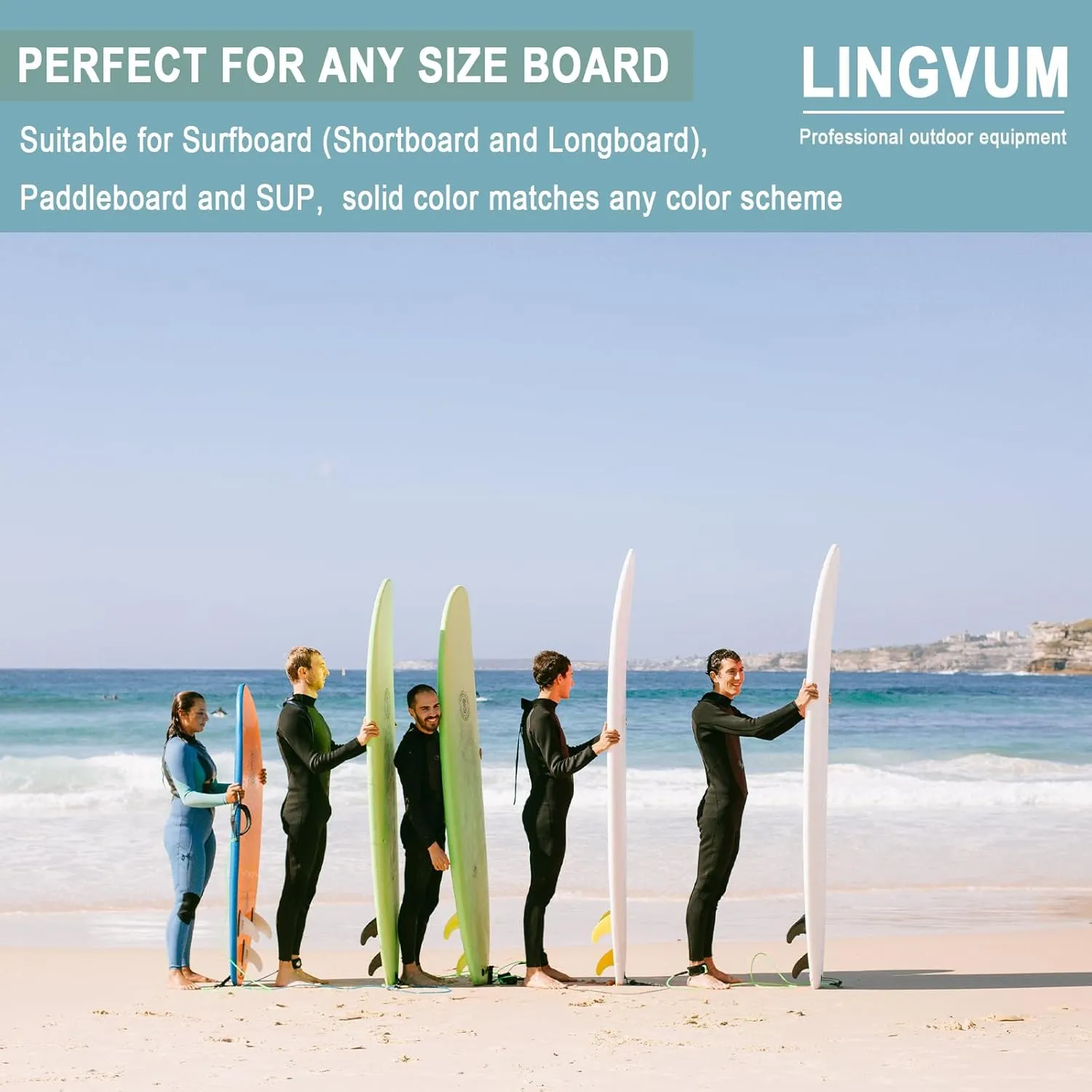 Premium Surfboard Leash, 6/7/8/9/10 ft, Straight Surf Board Leashes, 7mm Legrope Strap for Shortboard, Longboard