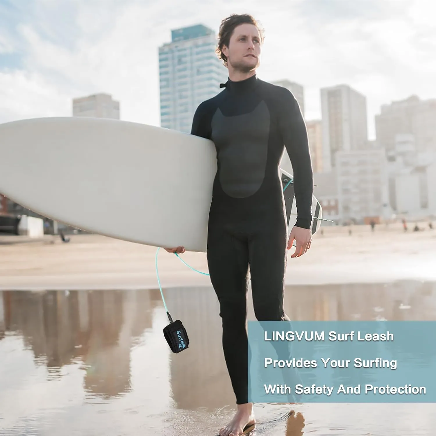 Premium Surfboard Leash, 6/7/8/9/10 ft, Straight Surf Board Leashes, 7mm Legrope Strap for Shortboard, Longboard