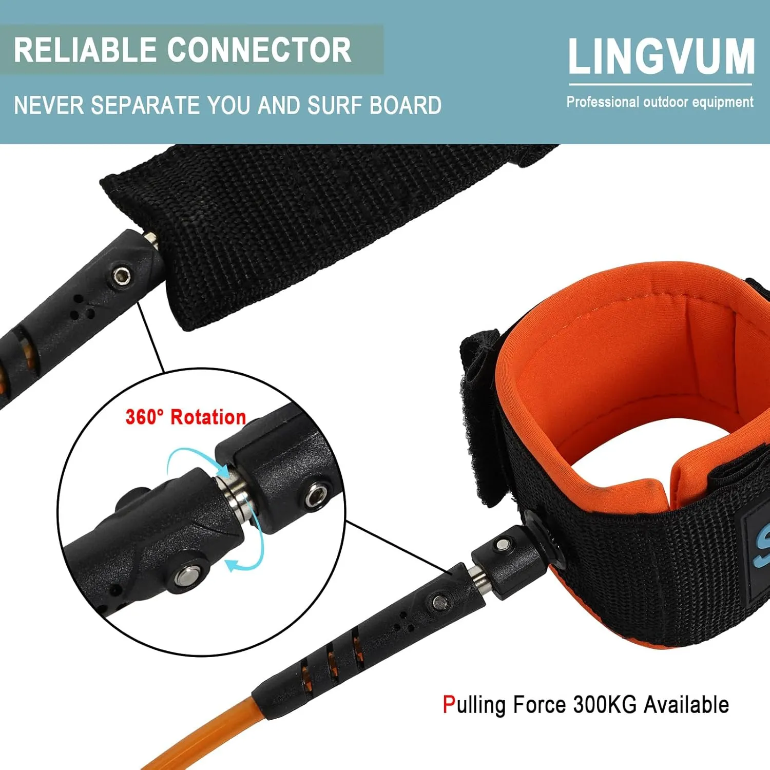 Premium Surfboard Leash, 6/7/8/9/10 ft, Straight Surf Board Leashes, 7mm Legrope Strap for Shortboard, Longboard