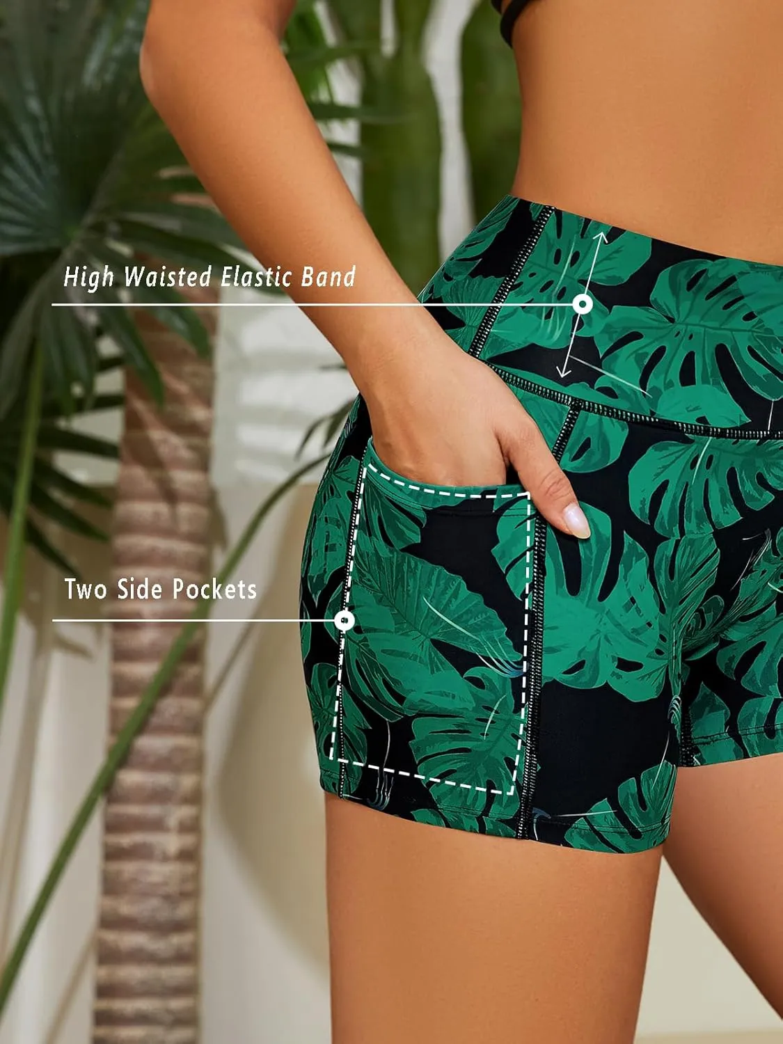 SHEKINI Women Swim Shorts Bathing Suit Bottoms High Waisted Tummy Control Board Swimsuit with Pockets