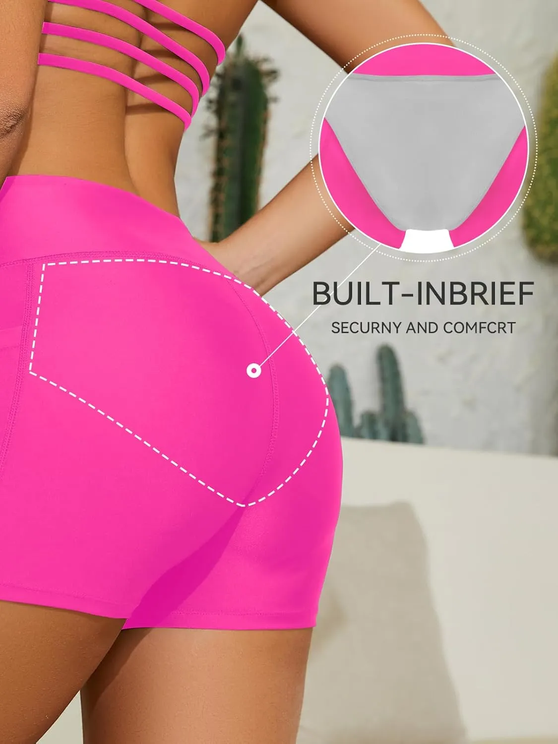 SHEKINI Women Swim Shorts Bathing Suit Bottoms High Waisted Tummy Control Board Swimsuit with Pockets