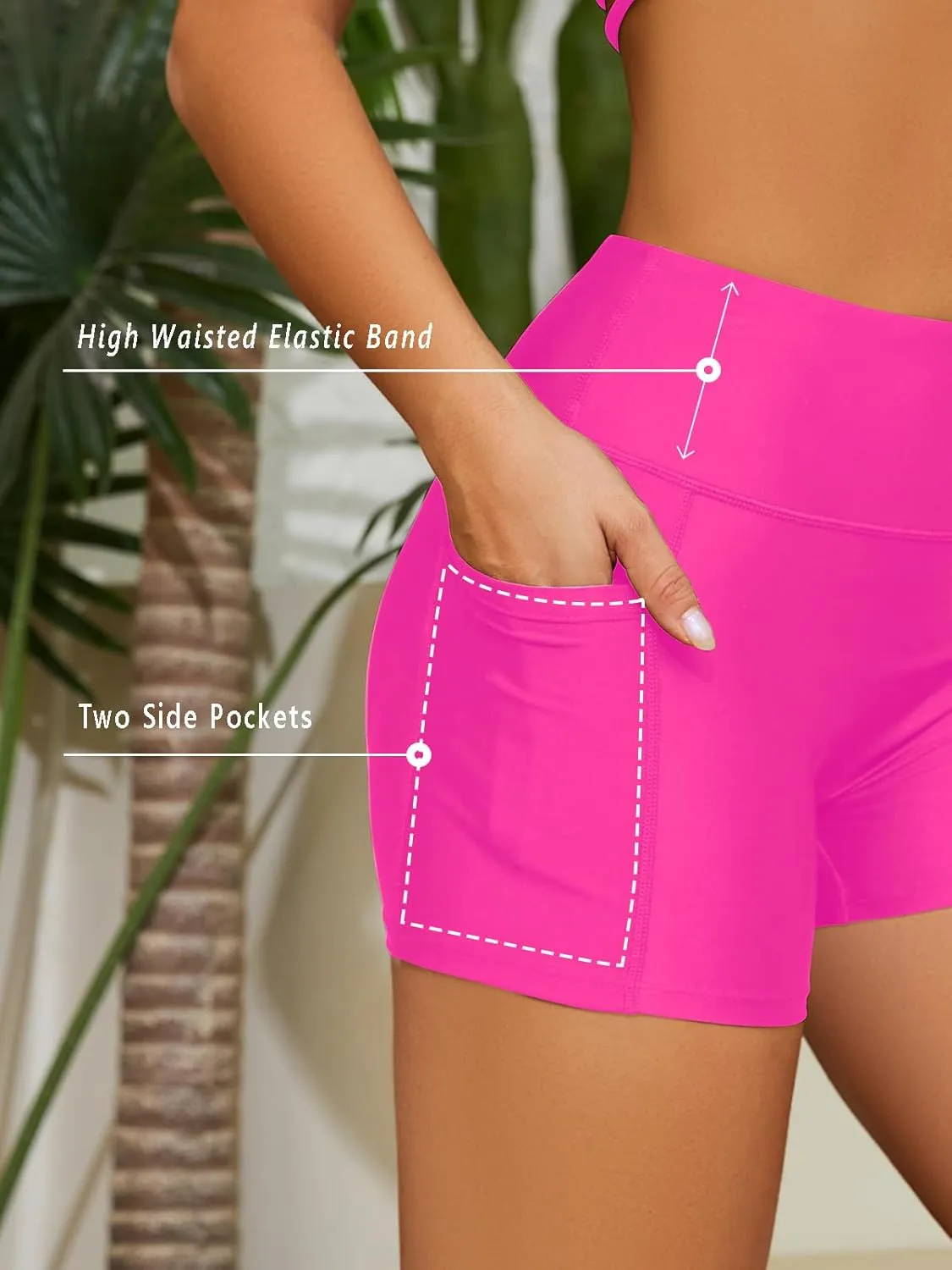 SHEKINI Women Swim Shorts Bathing Suit Bottoms High Waisted Tummy Control Board Swimsuit with Pockets