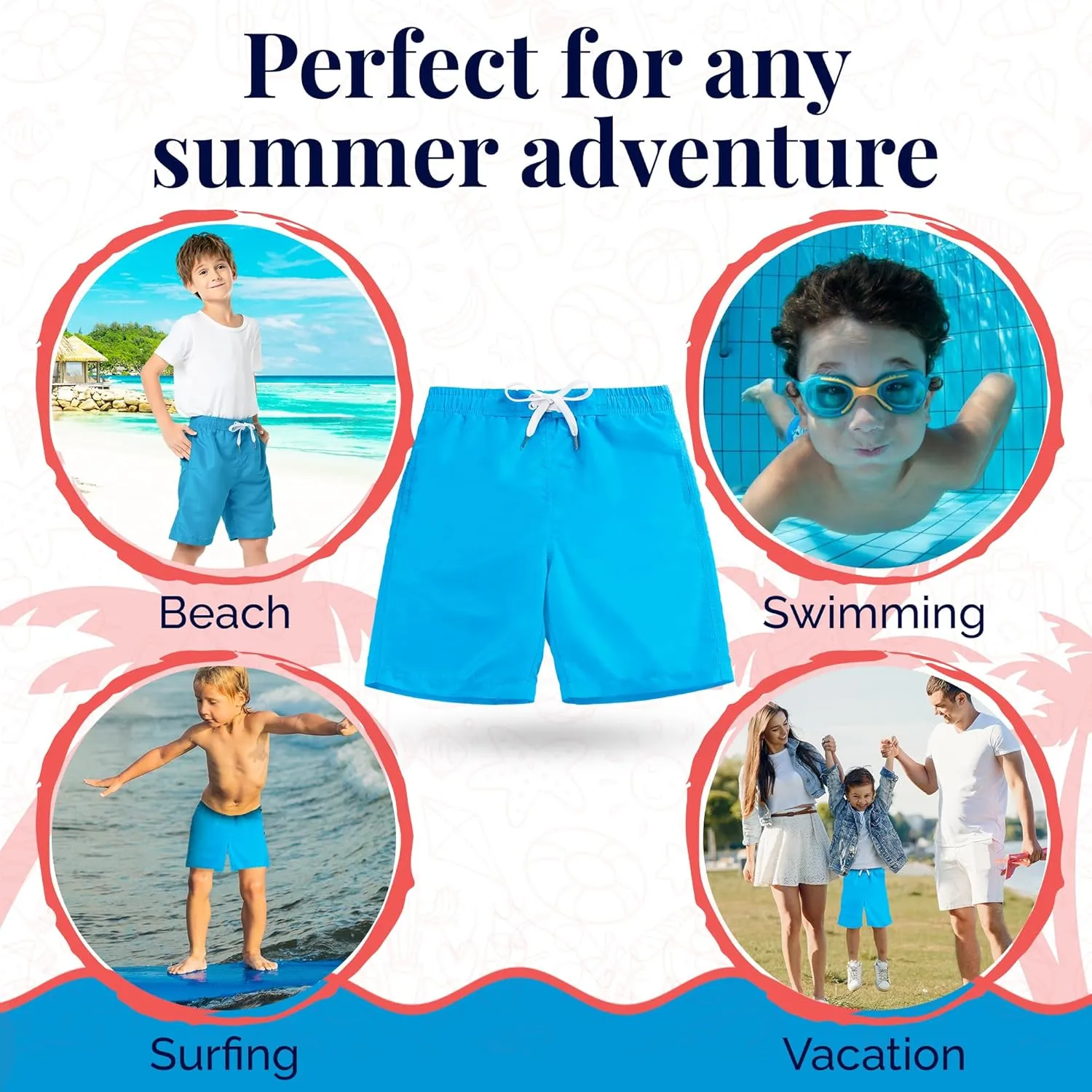 SIX ISLANDS Boys Swim Trunks - Quick-Dry, Comfortable, Ages 5/6 to 18/20 - Fun Patterns, Durable Design Boys Bathing Suit