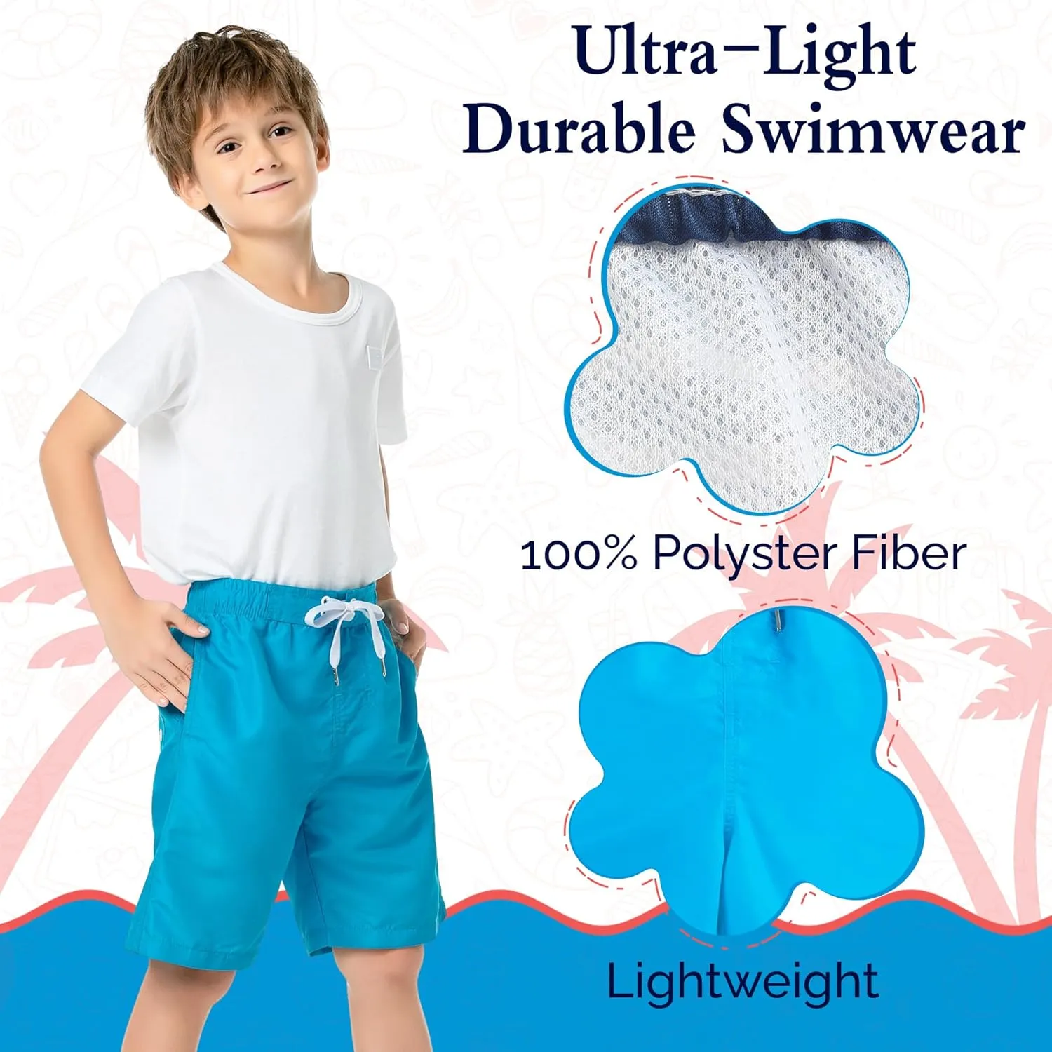 SIX ISLANDS Boys Swim Trunks - Quick-Dry, Comfortable, Ages 5/6 to 18/20 - Fun Patterns, Durable Design Boys Bathing Suit