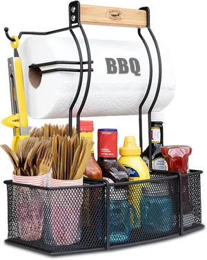 Superior Trading Co. Stainless Steel Caddy Organizer  Kitchen Organization, Condiment & BBQ Utensil, Picnic, Grill Camping Accessories Paper Towel Cleaning Caddy, Bathroom