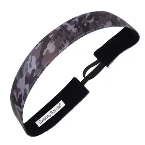 Sweaty Bands Womens Girls Headband - Non-Slip Velvet-Lined Workout Hairband - Booty Camp Camo Black Gray 1-Inch