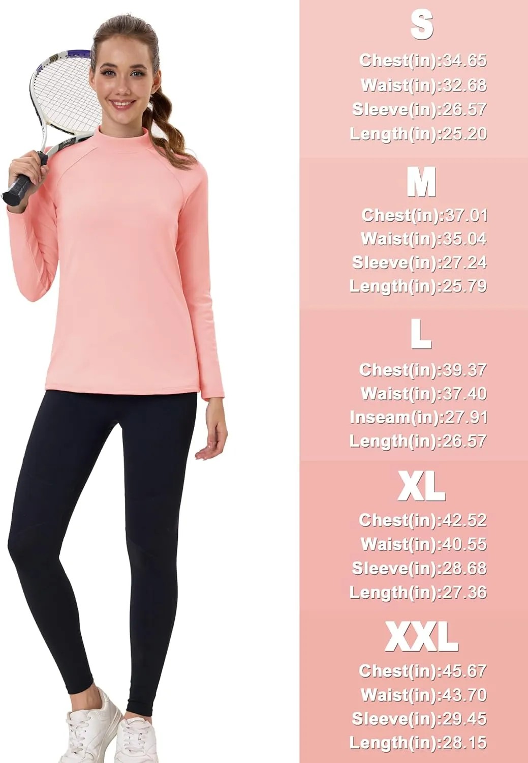 TACVASEN Women's Thermal Shirts Mock Turtleneck Fleece Lined Long Sleeve Underwear Water Resistant Athletic Base Layer