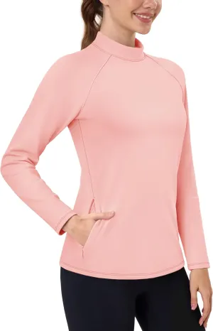 TACVASEN Women's Thermal Shirts Mock Turtleneck Fleece Lined Long Sleeve Underwear Water Resistant Athletic Base Layer