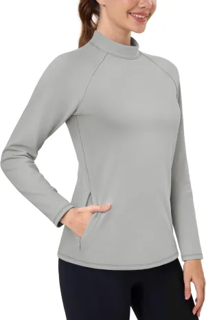 TACVASEN Women's Thermal Shirts Mock Turtleneck Fleece Lined Long Sleeve Underwear Water Resistant Athletic Base Layer