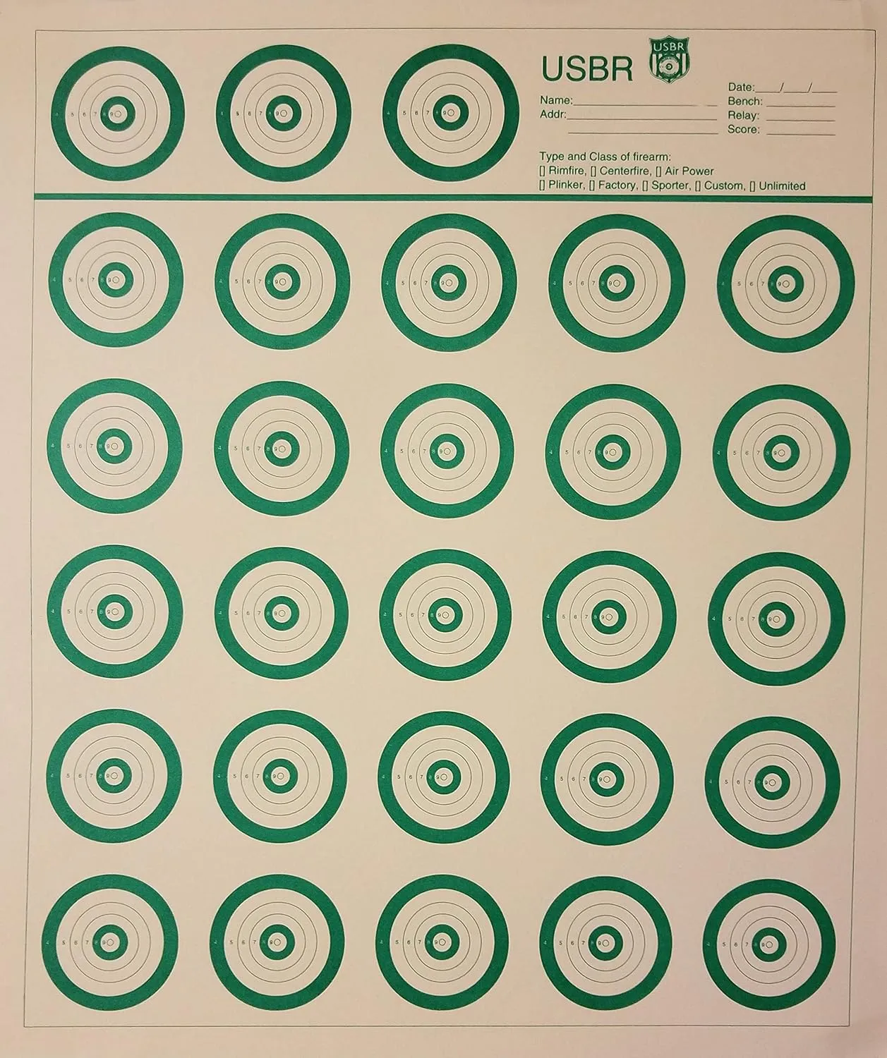 USBR Official Targets (United States Bench Rest) 50 Yard, Green, 16" x 14"