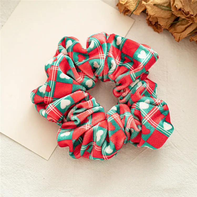 Women's Hair Band Golden Velvet Cloth Autumn and Winter Christmas Pattern Large Intestine Ring